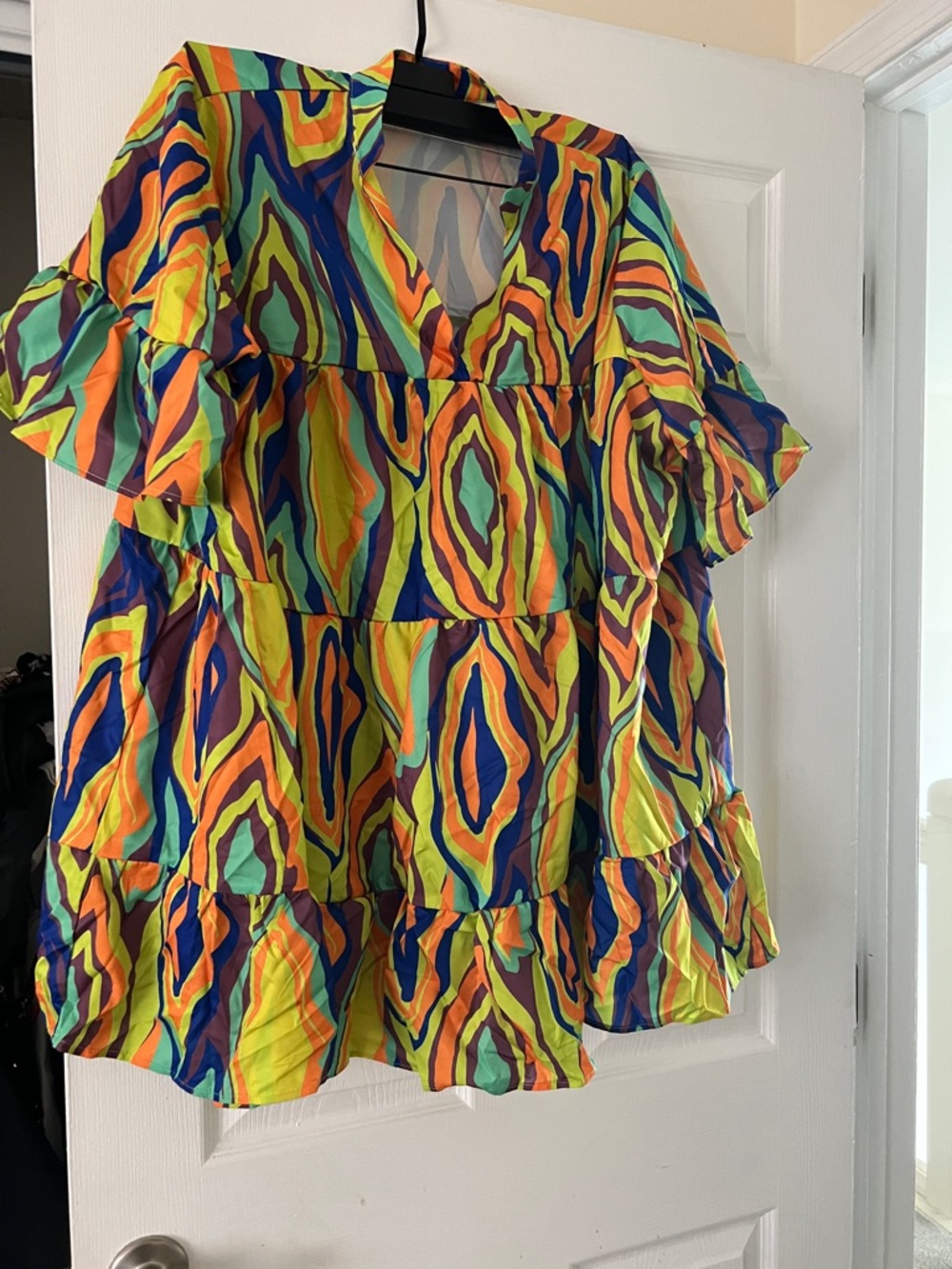 Bright Multicolor Ruffled V-Neck Women's dress